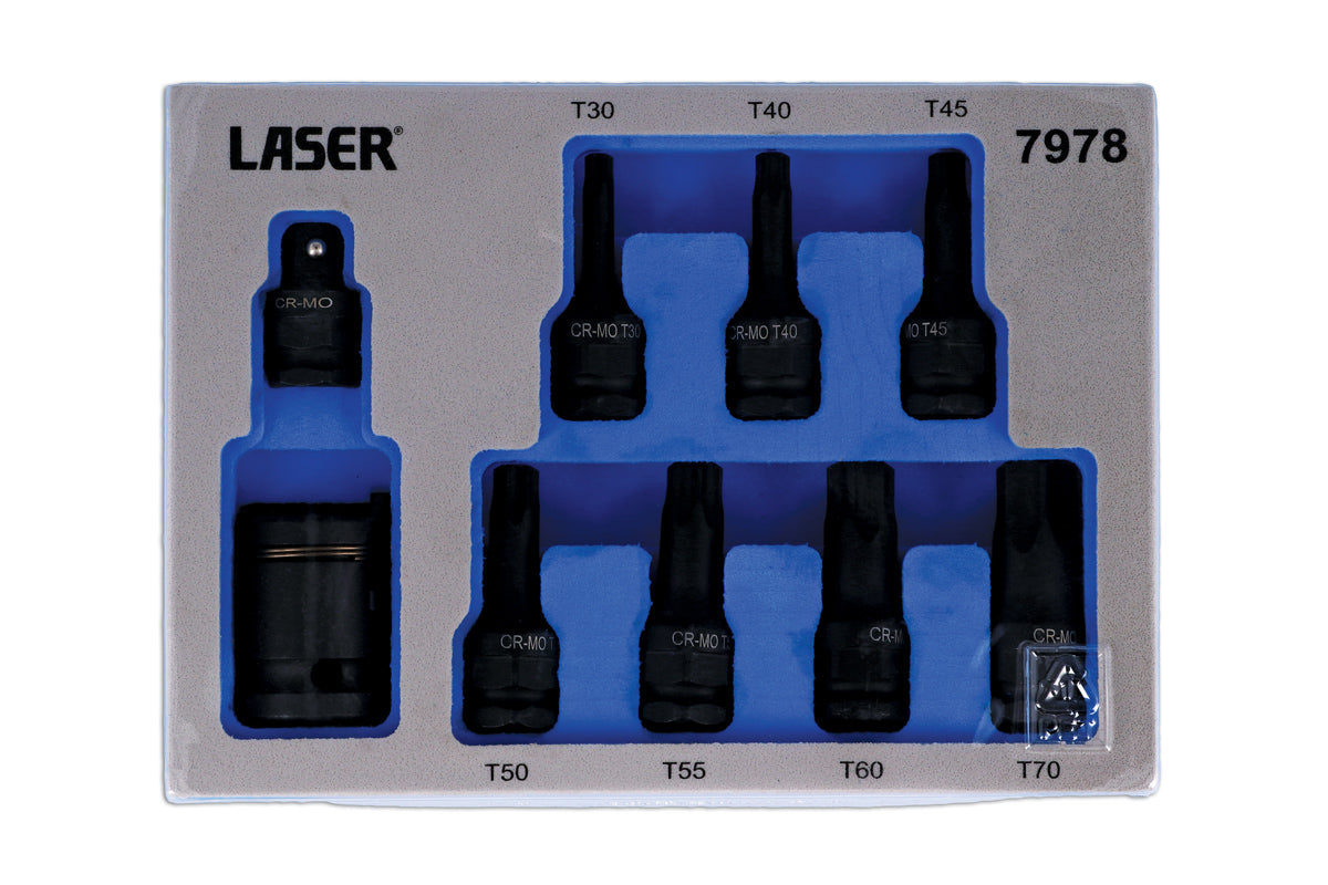 Laser Tools Dual Drive Torx Star Impact Bit Socket Set 9pc T30 to T70 7978