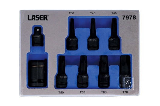 Laser Tools Dual Drive Torx Star Impact Bit Socket Set 9pc T30 to T70 7978