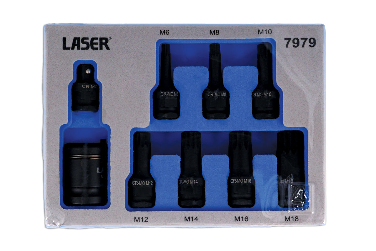 Laser Tools Dual Drive Spline Impact Bit Socket Set 9pc In A EVA Foam Tray 7979