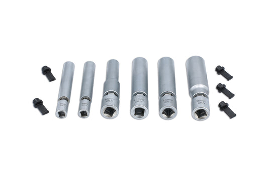 Laser Tools Metric Swivel Spark & Glow Plug Socket Set 1/4"D 3/8"D 6pc 8066