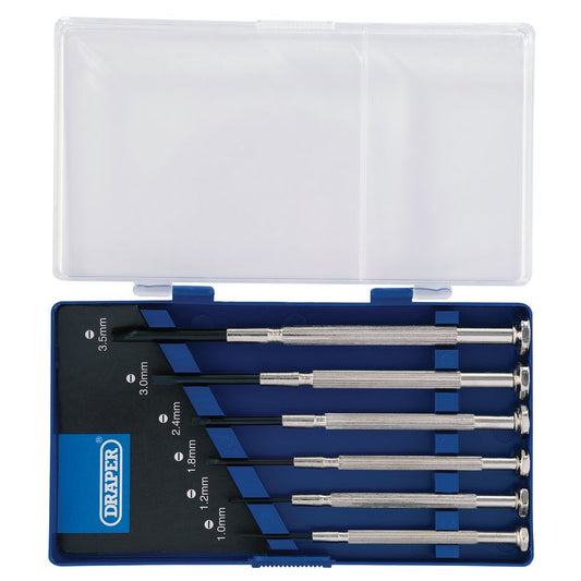 Draper Precision Screwdriver Set 6 x Plain Slot 6 Piece in plastic case 80797