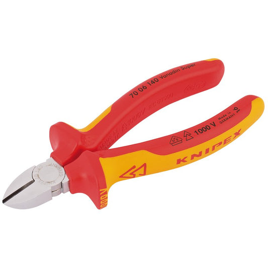 Knipex 140mm Fully Insulated Diagonal Side Cutter Cut 4mm 1500V DC 70 06 140 SBE