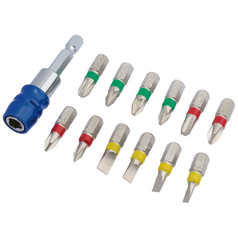 Draper Coloured 1/4" Screwdriver Bit Set With Magnetic Holder 13 Piece 82401
