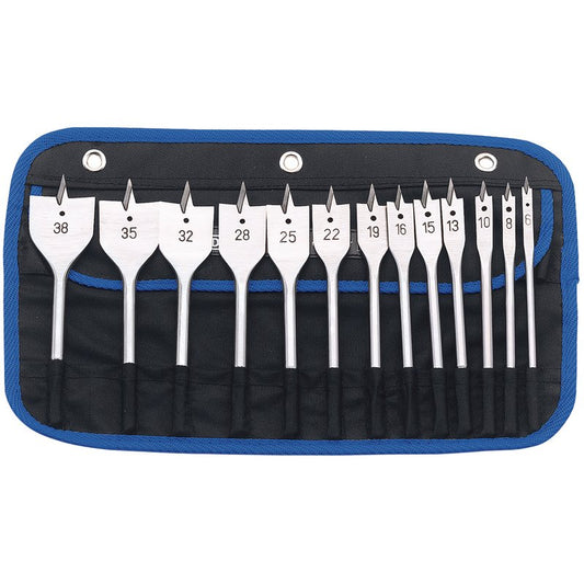 Draper Flat Wood Drill Bit Set 13 Piece 6 to 38mm Shank diameter 6mm Pouch 82634