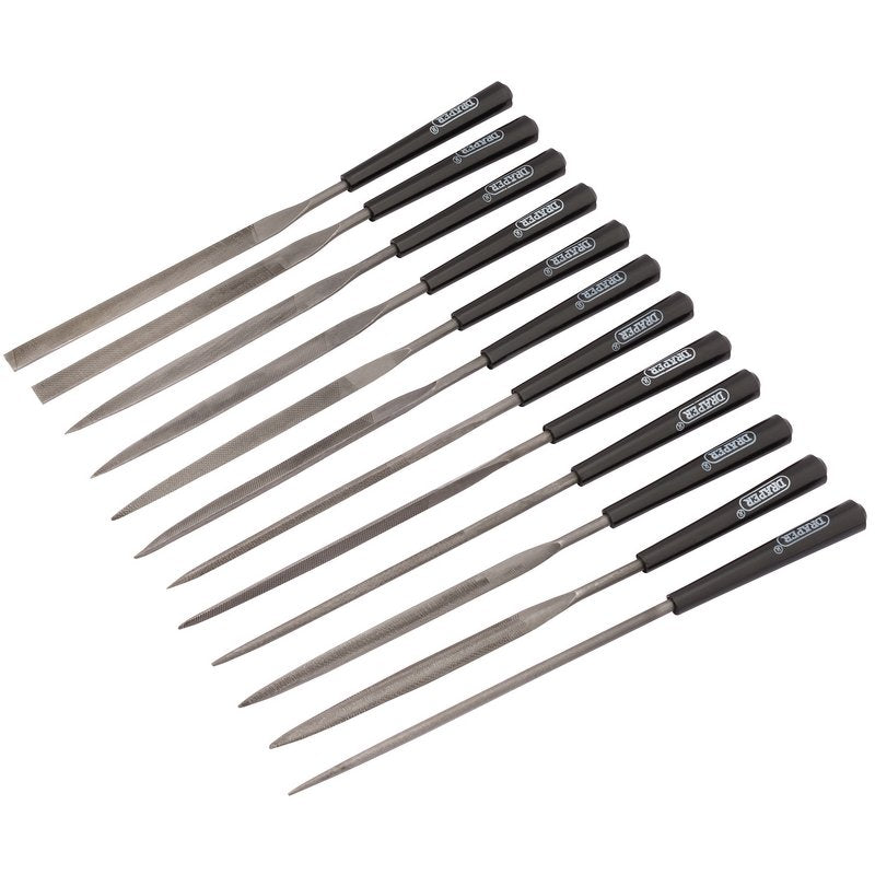 Draper Needle File Set 140mm 12 Piece Hardened Carbon chrome steel 82640
