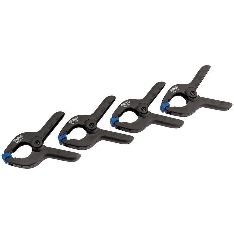 Draper Spring Clamp Set 36mm Capacity 4 Piece Nylon Bodies Swivelling Jaws 82777