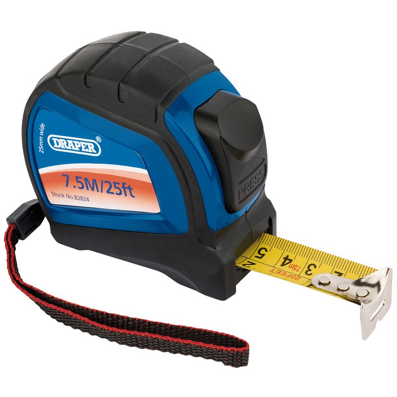 Draper Measuring Tape 7.5m 25ft Locking button & belt clip 82824