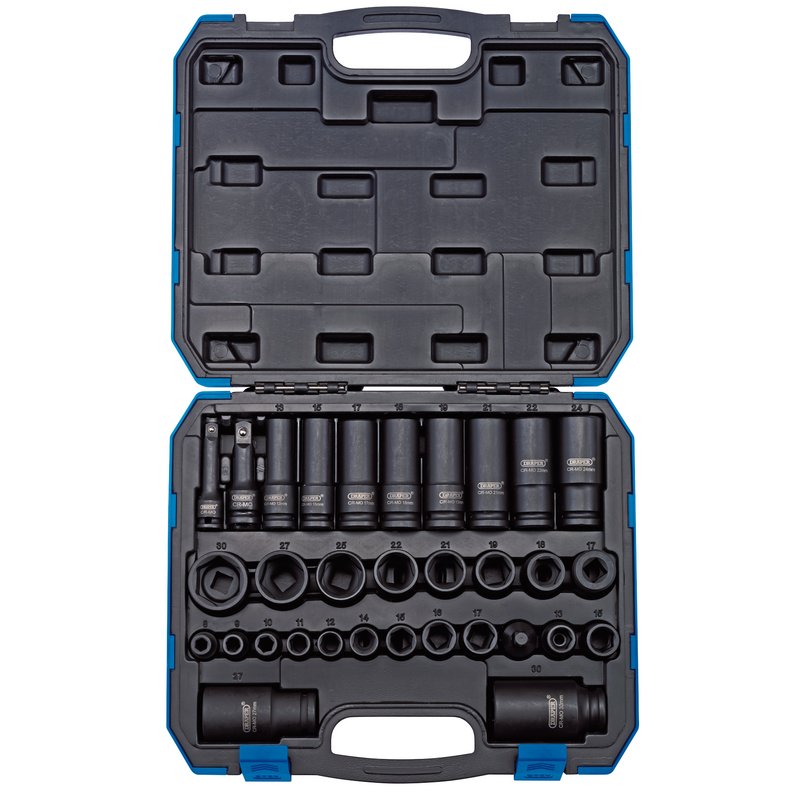 Draper Metric Impact Socket Set 3/8" 1/2"D 32 Piece 6 Point Deep-Standard 83098