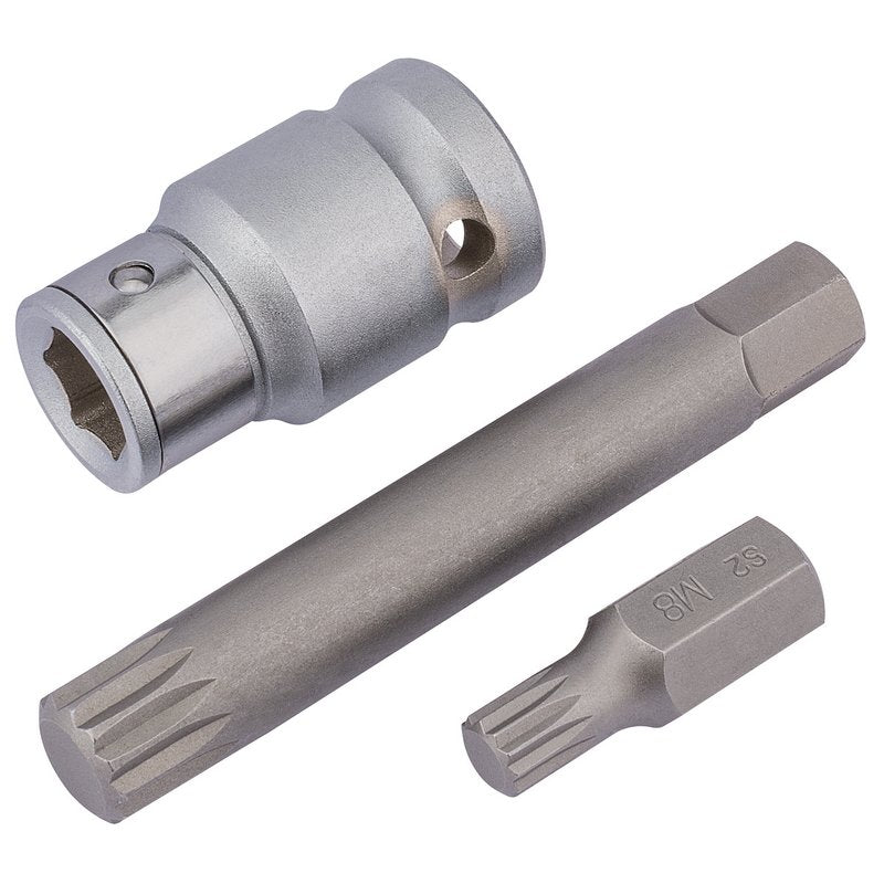 Draper Spline Bit Set 1/2"D 3 Piece Inc Holder 8 - 30mm & 12 - 75mm Long 83566