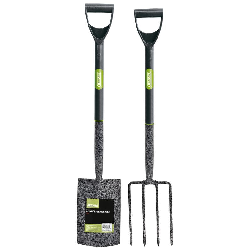 Draper Carbon Steel Garden Fork and Spade Set Black Y Dee Handle 83971