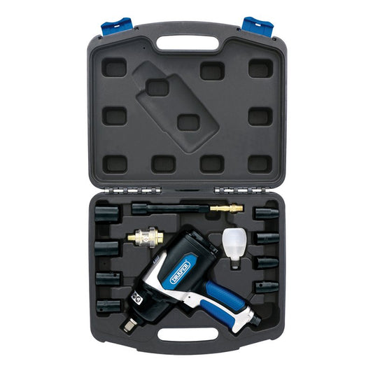 Draper Air Impact Wrench Kit 1/2"D 14 Piece Torque 680Nm 500ft/lb 83985