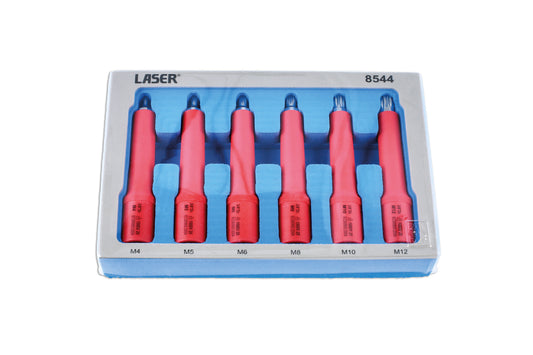 Laser Tools Insulated Spline Bit Socket Set 3/8"D 6pc M4 M5 M6 M8 M10 & M12 8544