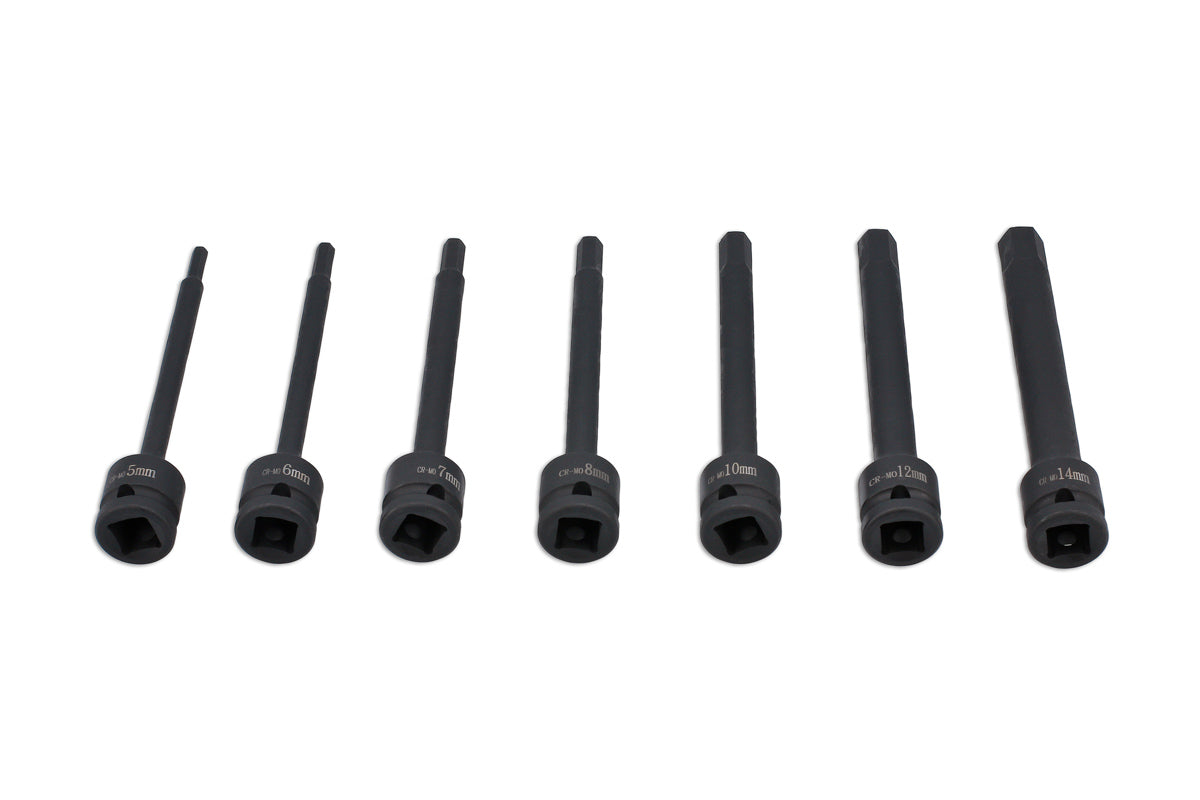 Laser Tools Extra Long Impact Hex Bit Set 1/2"D 7pc 8580