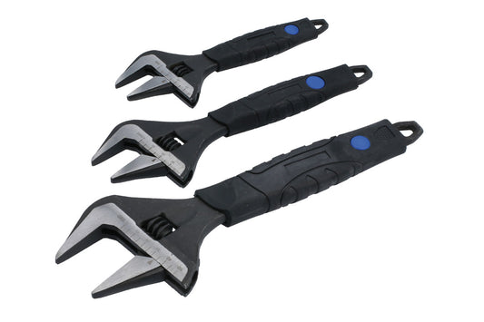Laser Tools Wide Mouth Adjustable Wrench Set 3pc With Tool Roll Organiser 8676