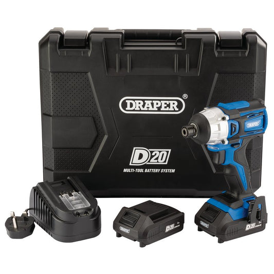 Draper D20 20V Brushless Impact Driver 1/4" Hex 180Nm 2 x 2.0Ah Batteries 86958