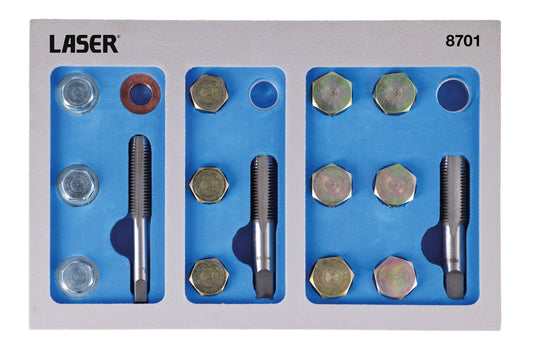 Laser Tools Oil Drain Plug Repair Kit 39pc Universal EVA Foam Tray 8701