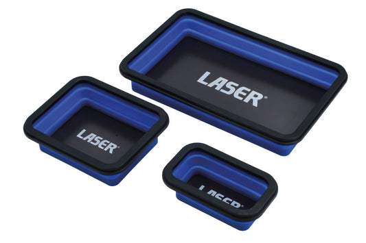 Laser Tools Magnetic Parts Tray Set 3pc Collapsible Silicon Plastic Magnets 8755