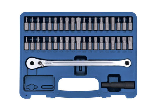 Laser Tools Low Profile Ratchet Bit Set 40pc Hex Torx Tamper Torx Spline 8770