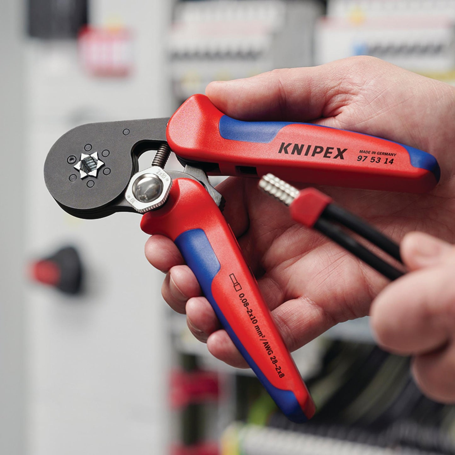 KNIPEX 97 53 14 SB Self- Adjusting Crimping Pliers, 2 x 10 mm&sup2;, 180mm