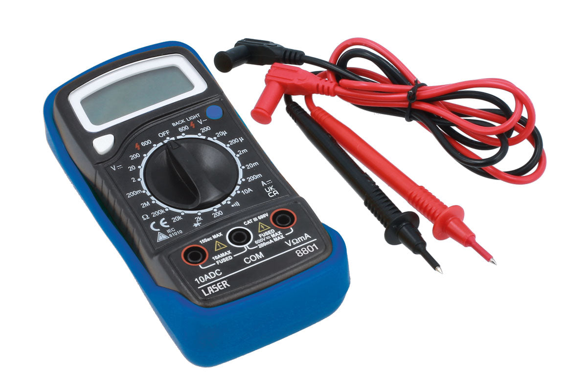 Laser Tools Digital Multimeter CAT III 600V Hold Diode Test & Buzzer 8801
