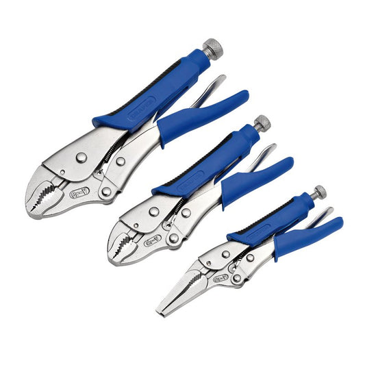 Draper Soft Grip Self Grip Plier Set 3 Piece 2 x Curved Jaw & 1 Long Nose 88293