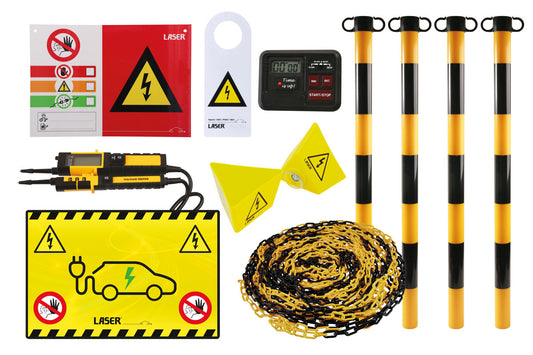 Laser Tools Hybrid EV Service Preparation Pack Inc Sign Wing Cover Posts 8858
