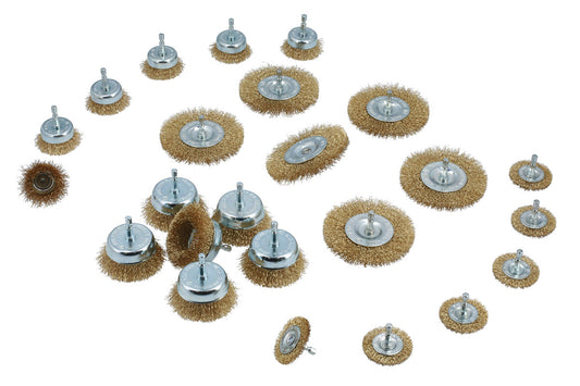 Laser Tools Wire Brush Set 24pc 6mm Shank Copper Plated Steel Wire 8862
