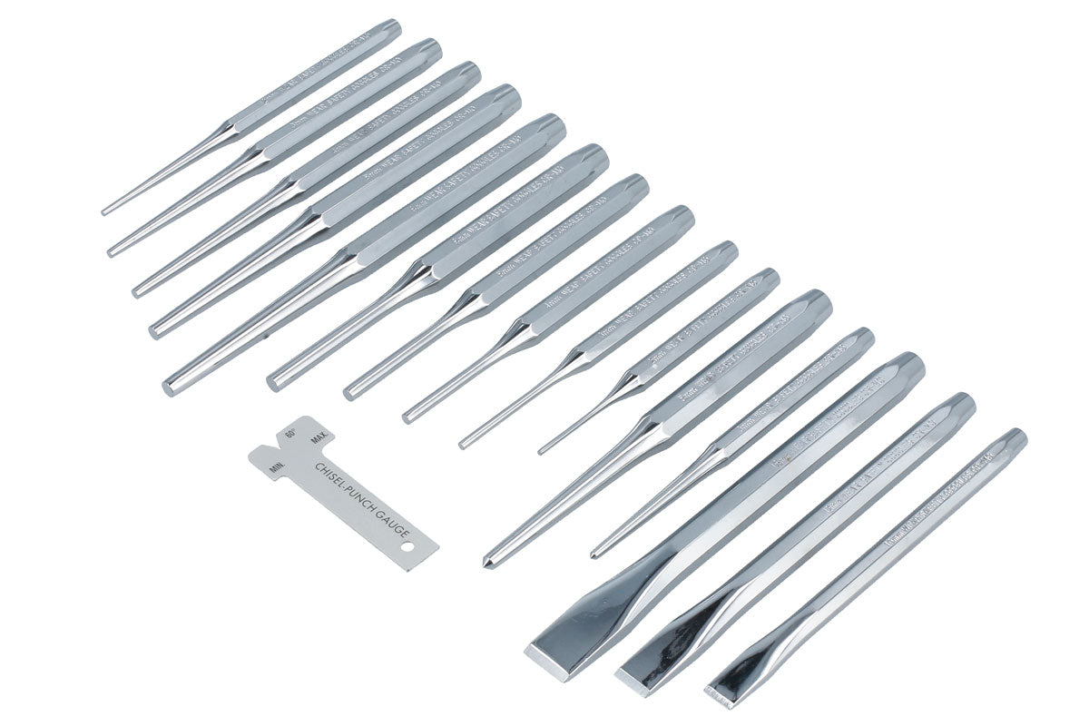 Laser Tools Punch & Chisel Set 16pc Pin Taper Centre Punches & Chisels 8869