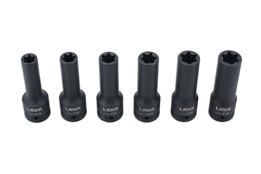 Laser Tools 3/4"D Deep Impact E Torx Star Socket Set 6pc 110mm Long 8940