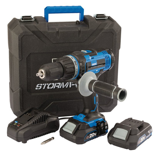Draper Storm Force 20V Combi Drill 2 x 2.0Ah Batteries 1 x Charger Keyless 89523