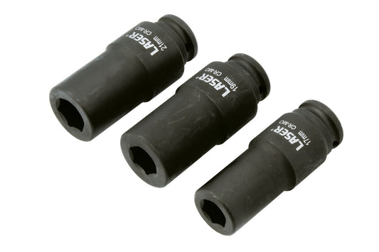 Laser Tools Weighted Socket Set 1/2"D 3pc 17, 19 & 21mm Single Hex 8953