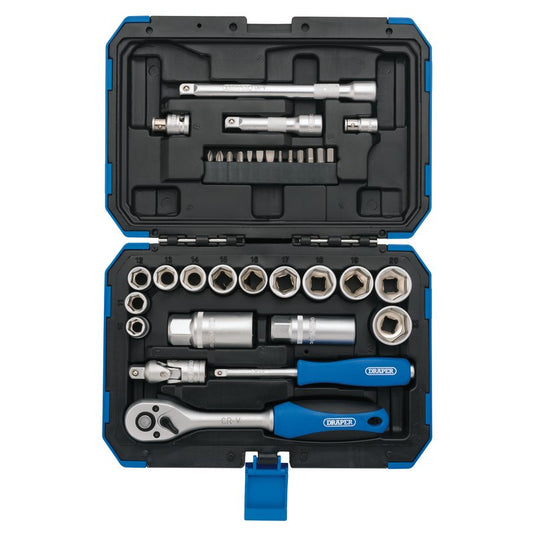 Draper Metric Socket Set 3/8"D 34 Piece Hexagon Standard Length 89558