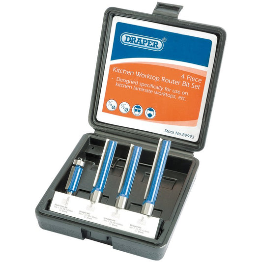 Draper Extra Long Router Bit Set 4 Piece 1/4" and 1/2" shank 89993