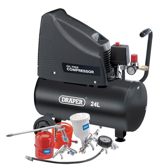 Draper 230V Oil Free Compressor and Air Tool Kit 24L 230V Pressure 116psi 90126