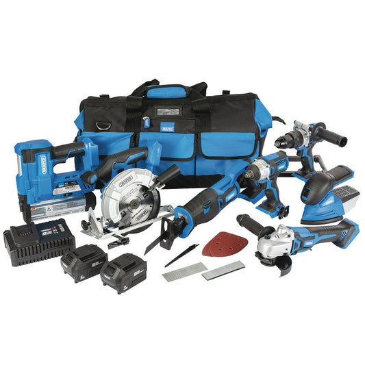 Draper D20 20V Power Tool Kit Combi Drill Angle Grinder Impact Driver Saw 90473