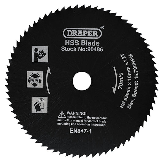 Draper Universal Cut HSS Crcular Saw Blade 85mm Diameter 85mm Bore 10mm 90486