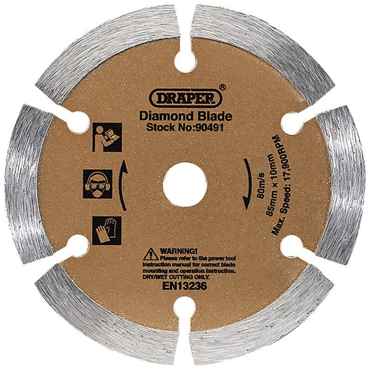 Draper Segmented Diamond Blade 85mm For dense stone including concrete 90491