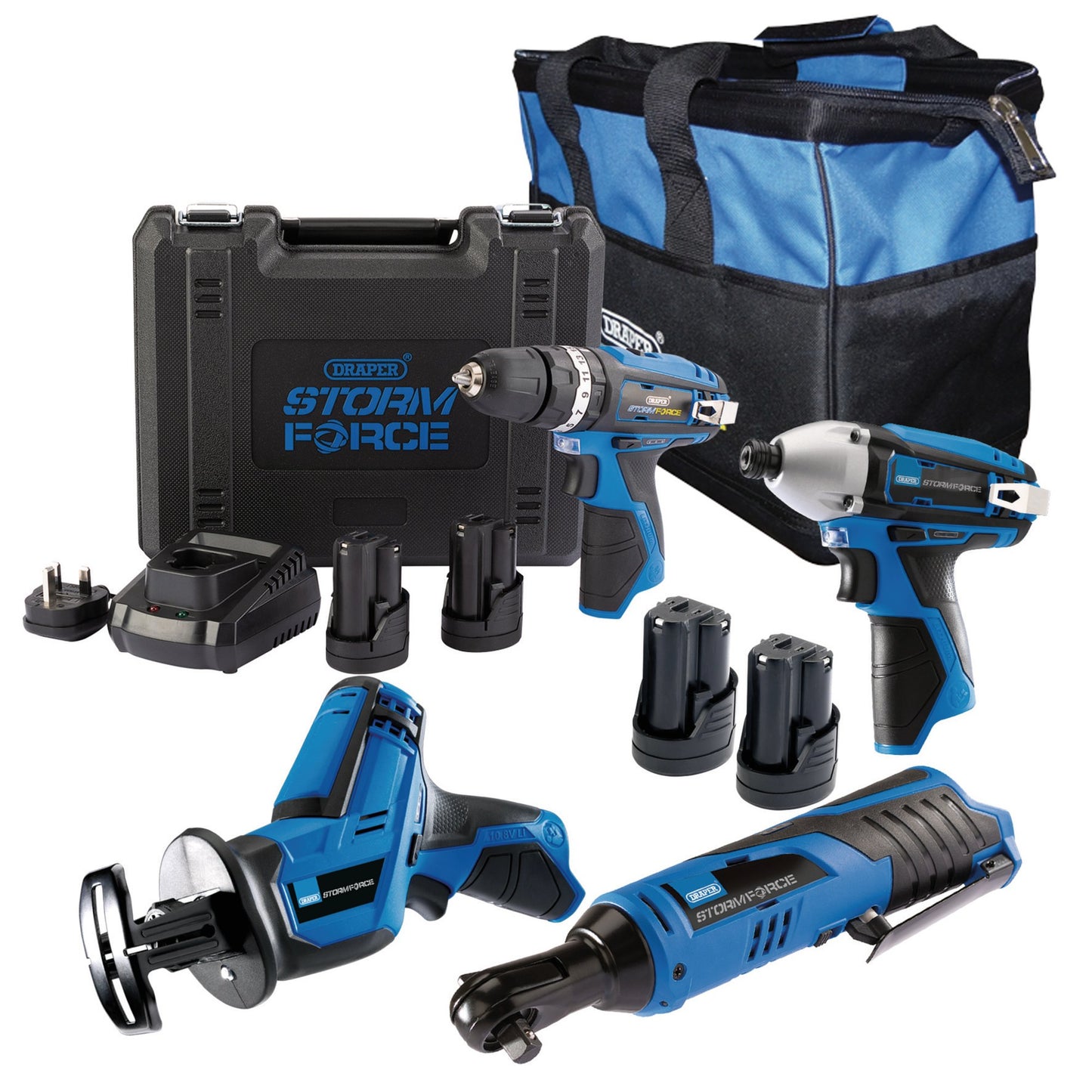 Draper 12V Drill Drive and Cut Interchange Kit 4 x 1.5Ah Li-ion Batteries 91032