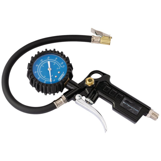Draper Pistol Grip Tyre Inflator clip on connector range: 0-12bar 0-170psi 91273