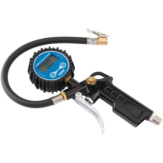 Draper Pistol Grip Digital Tyre Inflator clip on connector 0-20bar 300psi 91313