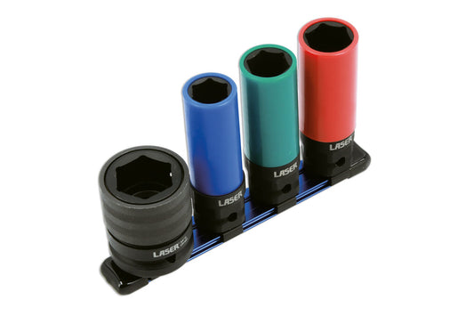 Laser Tools 3/4"D Quick Fit Impact Wheel Socket Set 4pc Sizes 17, 19, 21mm 9173