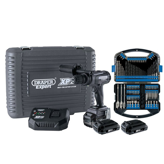 Draper XP20 Brushless Combi Drill 135Nm 3x 2Ah Batteries and Fast Charger 93076