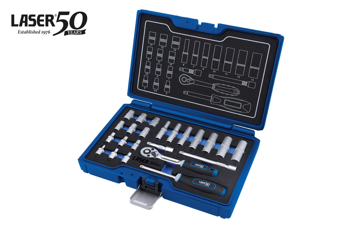 Laser Tools Socket Set 1/4"D - 23pc - 50th Anniversary 9325