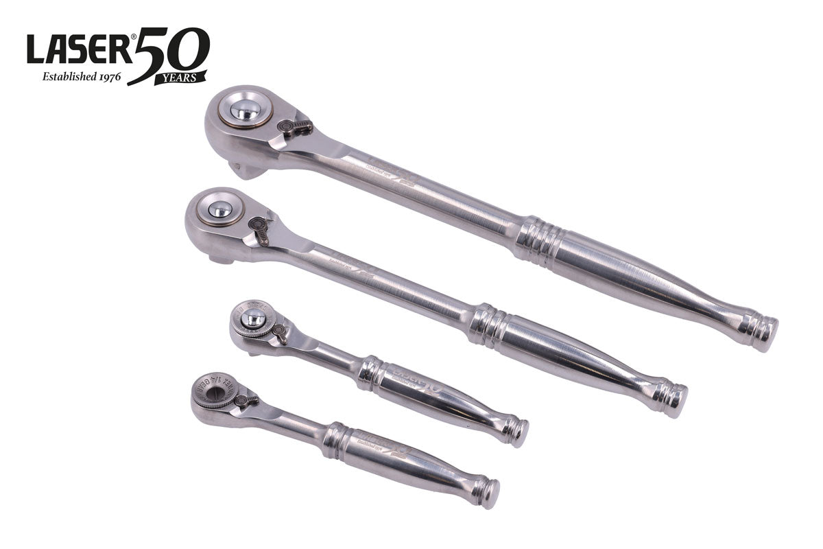 Laser Tools Stainless Steel High-Quality Ratchet Set 4pc - 50th Anniversary 9365