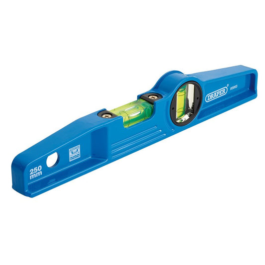 Draper Cast Boat Level 250mm Blue With Horizontal And Vertical Vials 93993