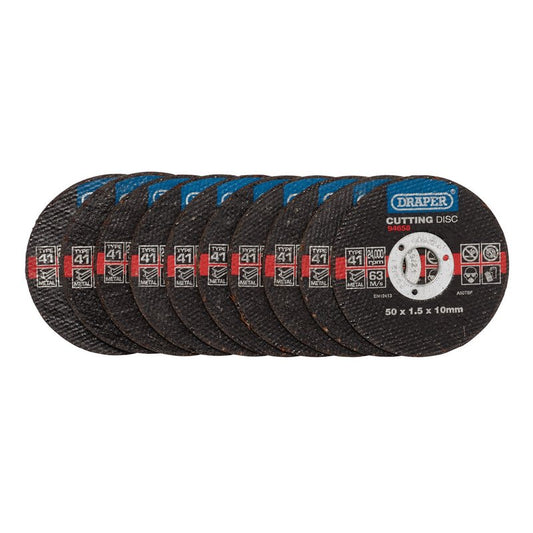 Draper Metal Cutting Discs 50 x 1.5 x 10mm 10 Pack Bonded And Reinforced 94658