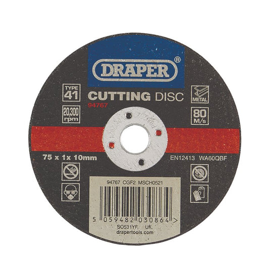 Draper Metal Cutting Disc 75 x 1 x 10mm Bonded And Reinforced 94767