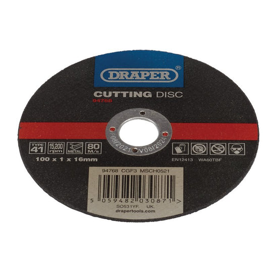 Draper Metal Cutting Disc 100 x 1 x 16mm Bonded And Reinforced 94768