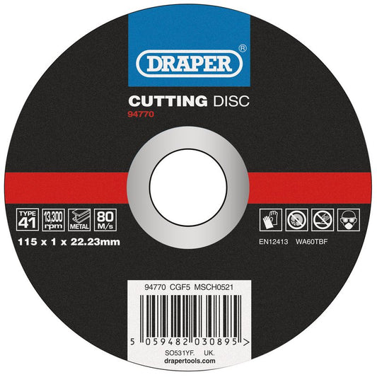 Draper Metal Cutting Disc 115 x 1 x 22.23mm Bonded And Reinforced 94770