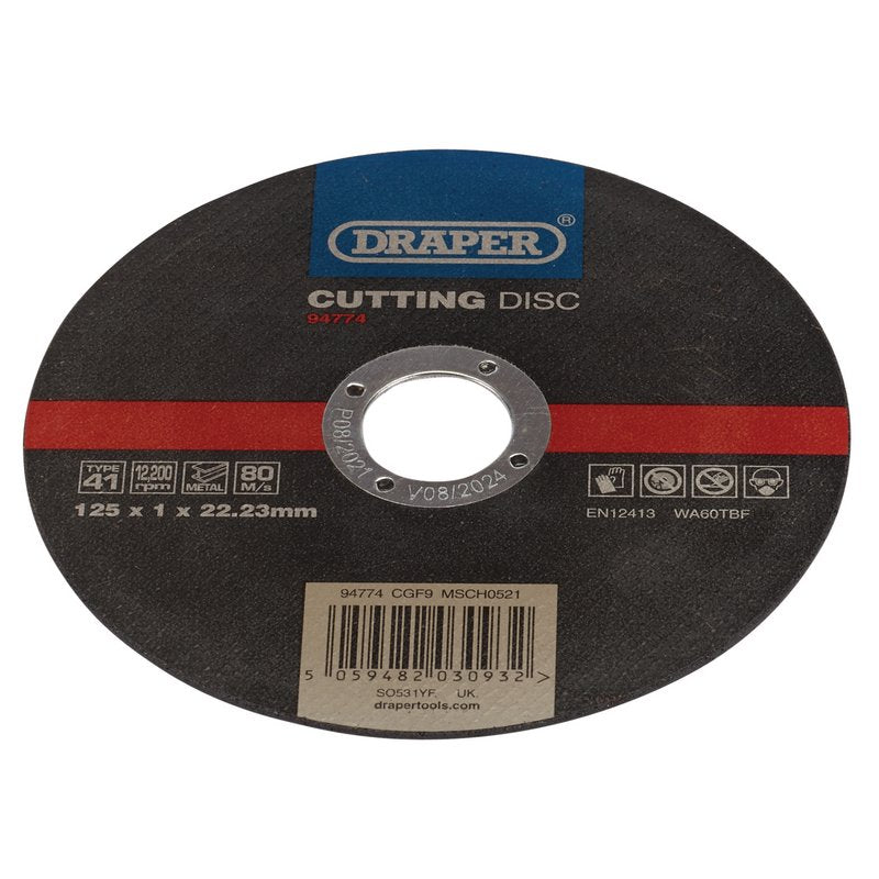 Draper Metal Cutting Disc 125 x 1 x 22.23mm Bonded And Reinforced 94774